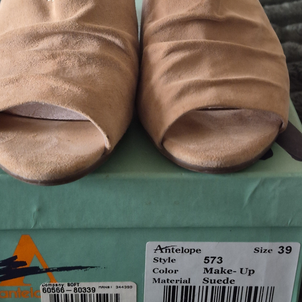 Antelope Women’s Suede Open-Toe Heeled Mules in Tan